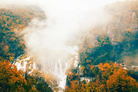Rainy day in Plitvice National Park in Croatiaの写真素材