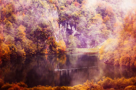 Rainy day in Plitvice National Park in Croatiaの写真素材