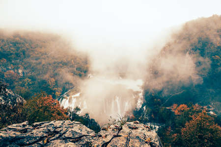 Rainy day in Plitvice National Park in Croatiaの写真素材