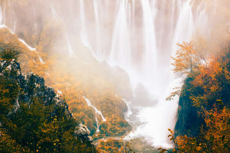 Rainy day in Plitvice National Park in Croatiaの写真素材