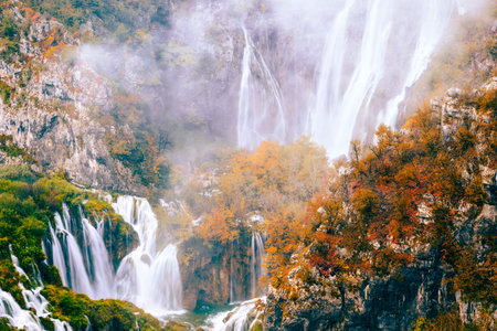 Rainy day in Plitvice National Park in Croatia