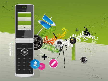 illustration of a cellular phone with patterns on the backgroundのイラスト素材