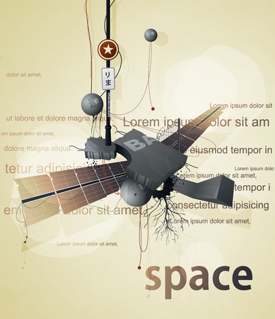 abstract space station satellite with wings and wiresのイラスト素材