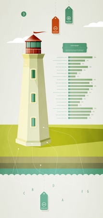 infographics elements with a lighthouse on the landscape のイラスト素材