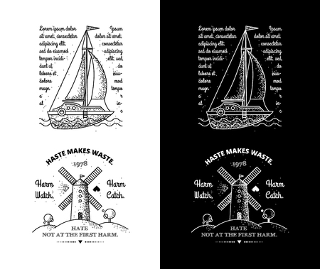 Trendy Retro Vintage Insignias - Badges vector set with the mill.のイラスト素材