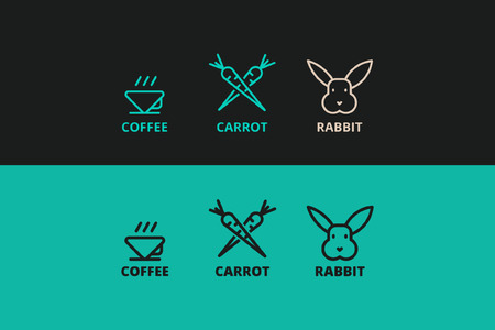 Three vector icon of rabbit, carrot, coffee illustration.のイラスト素材