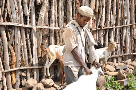 A farmer and his goatsのeditorial素材