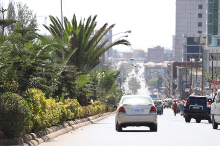 Streets and buildings of Addis Ababa, Ethiopiaのeditorial素材