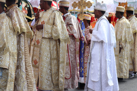Priests on Epiphany(Timkat) celebration.  Timkat is the Orthodox Tewahedo celebration of Epiphany....