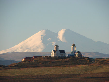 Monastery on a background of Elbrus