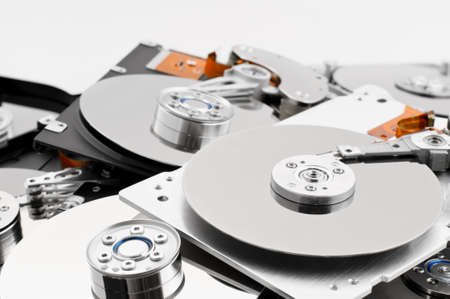 Open new computer hard drives in bulkの写真素材