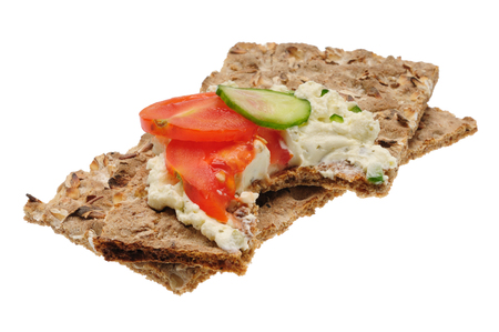 Bitten low caloric open sandwich. Isolated on the white backgroundの写真素材