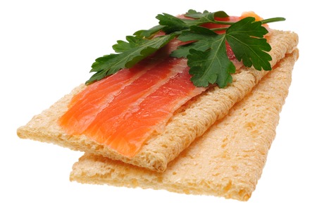 Low caloric open sandwich. Isolated on white backgroundの写真素材