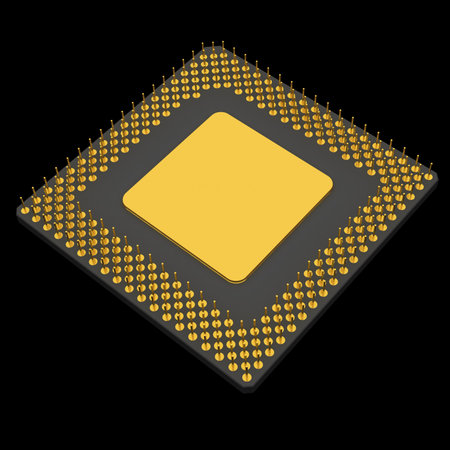 Computer microprocessor. Digitally generated image. Isolated on black
