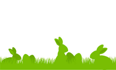 Easter Bunny Rabbit Silhouette Set With Eggs in Fresh Green Grassのイラスト素材