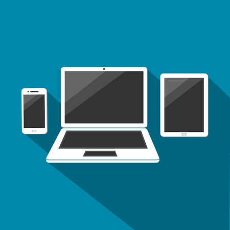 White Smartphone, Laptop and Tablet With Dark Screen Sign Vectorのイラスト素材