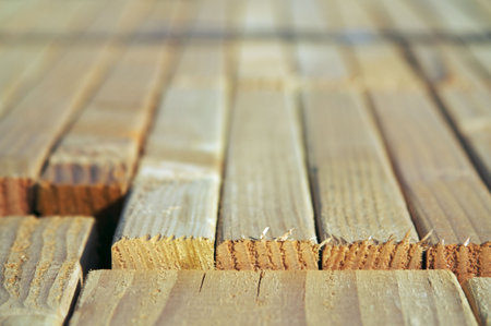 Stack of construction wood in a new residential community.