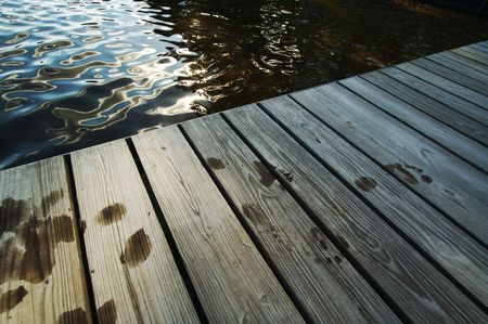 Abstract Lake Dock with Footprints.の写真素材