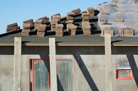 New Home Construction Site Roof and Tiles.の写真素材