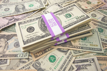 Stacks of Unites States Money Background - Contains Recent Currency Designs.