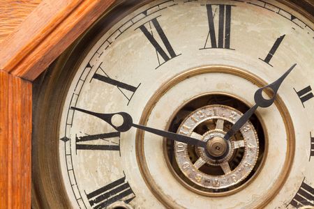 Worn Vintage Antique Clock Face and Mechanism.の写真素材