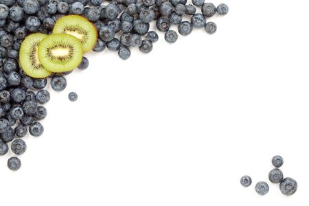 Kiwi and Blueberries Border Isolated on a White Background.の写真素材