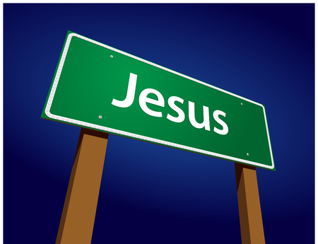 Jesus Green Road Sign Illustration on a Radiant Blue Background.のイラスト素材