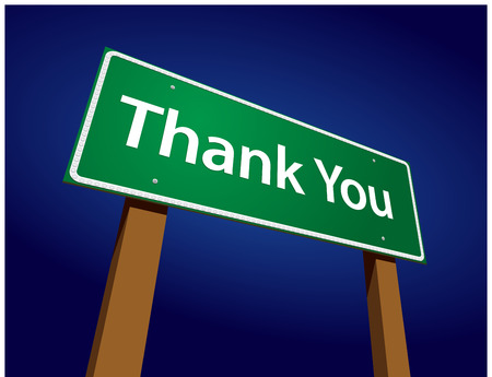 Thank You Green Road Sign Illustration on a Radiant Blue Background.のイラスト素材