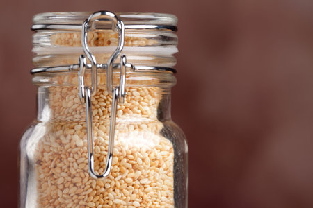 Glass Bottle Close-up of Sesame Seeds