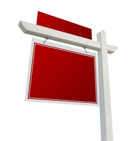 Blank Red Real Estate Sign Isolated on a White Background.の写真素材