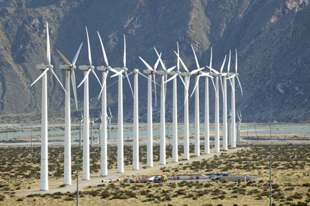 Dramatic Wind Turbine Farm in the Desert of California.