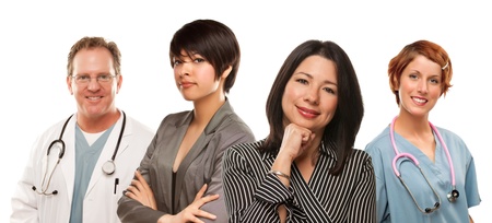 Attractive Mixed Race Ethnic Women with Doctors or Nurses Isolated on a White Background.の写真素材