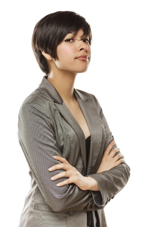 Pretty Mixed Race Young Adult Woman Isolated on a White Background.の写真素材