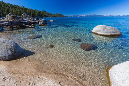 Beautiful Clear Water Shoreline of Lake Tahoe.の写真素材