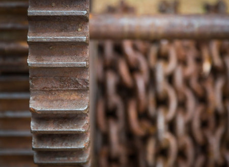 Old Rusty Gears and Chain Background.の写真素材