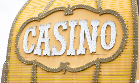 Antique Casino Sign with Lights on Building.の写真素材