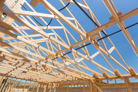 Wood Home Framing Abstract At Construction Site.