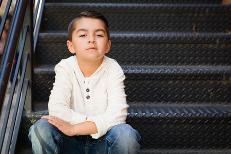 Portrait of Mixed Race Young Hispanic and Caucasian Boy.の写真素材
