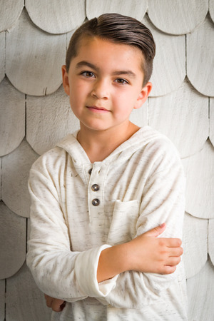 Portrait of Mixed Race Young Hispanic and Caucasian Boy.の写真素材