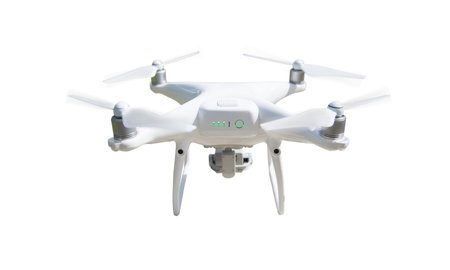Unmanned Aircraft System (UAV) Quadcopter Drone Isolated on White.