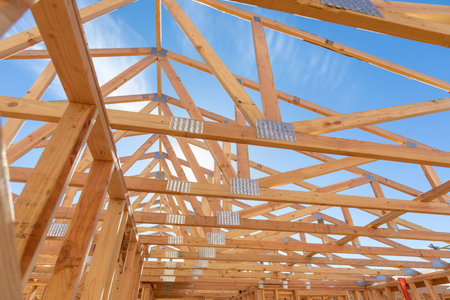 Wood Home Framing Abstract At Construction Site.