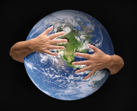 Human Arms Embracing and Nurturing the Planet Earth.