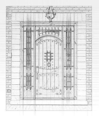 Artist Rendering Sketch of Beautiful Luxury Residential Front Door on White.の写真素材