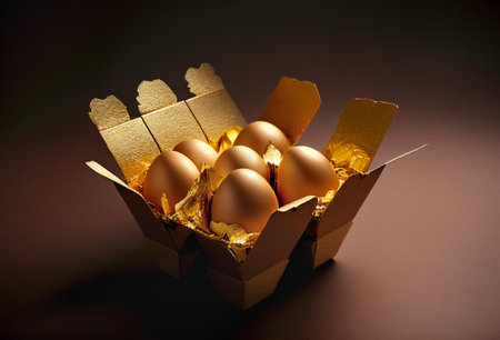 Carton of Golden Chicken Eggs - Generative AI.の素材