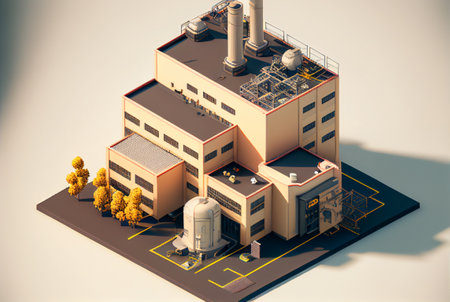 Isometric Commercial Industrial Manufacturing Plant Building - Generative AI.の素材