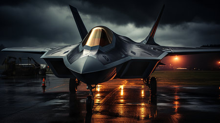 A Lockheed Martin F-35 Fighter Jet waiting on the runway - generative AI.の素材
