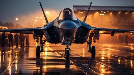 A Lockheed Martin F-35 Fighter Jet waiting on the runway - generative AI.の素材