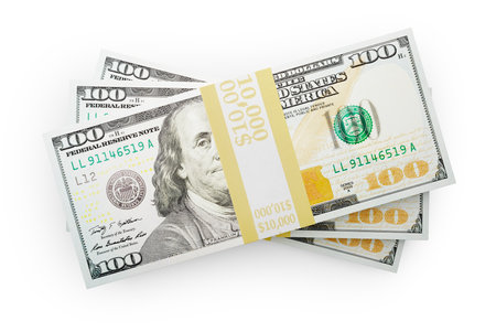 Thirty Thousand Dollars Stack of One Hundred Dollar Bills Isolated on a White Background.の写真素材