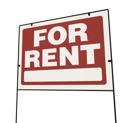 Left Facing For Rent Real Estate Yard Sign Isolated on a White Background.の写真素材