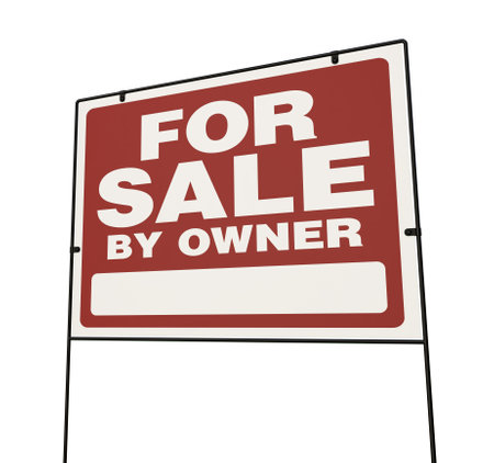 Left Facing For Sale By Owner Real Estate Yard Sign Isolated on a White Background.の写真素材